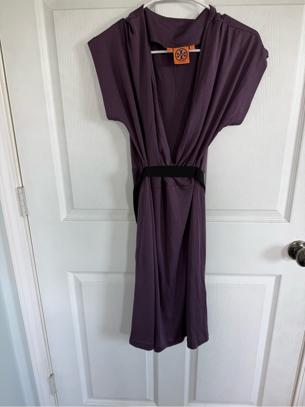 Tory Burch 100% Silk Purple Draped Belted Dress Small Quiet Luxury Event Fall